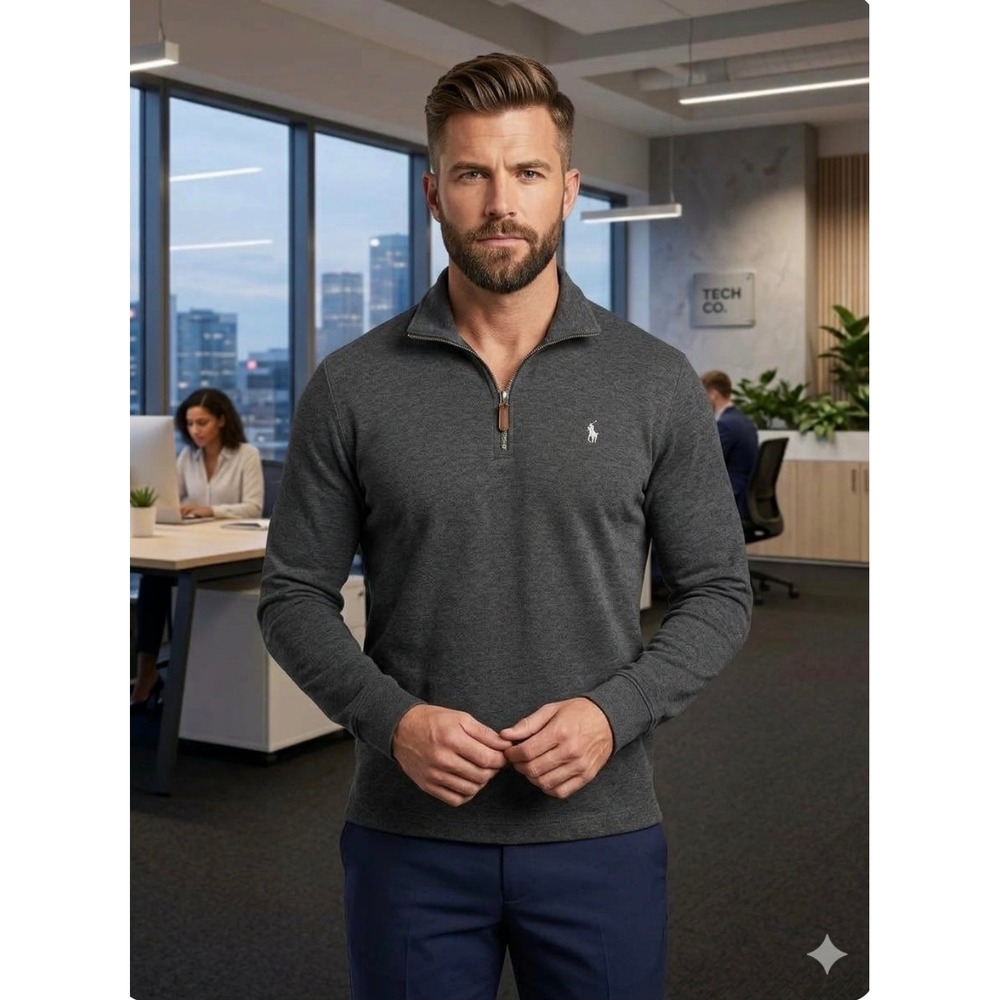 Polo Ralph Lauren Mens Quarter Zip Pullover Sweater Gray Cotton Size M
